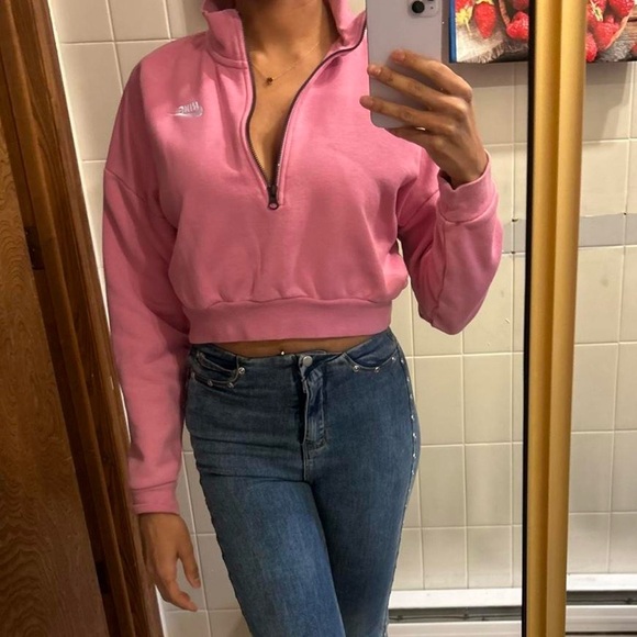 Pink Nike Cropped Quarter-Zip Sweatshirt - Picture 6 of 7